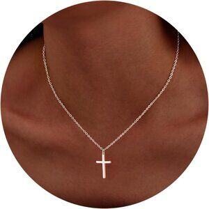 04 Simple Cross Necklaces for Women's Plated Dainty Silver Small Cross Pendant